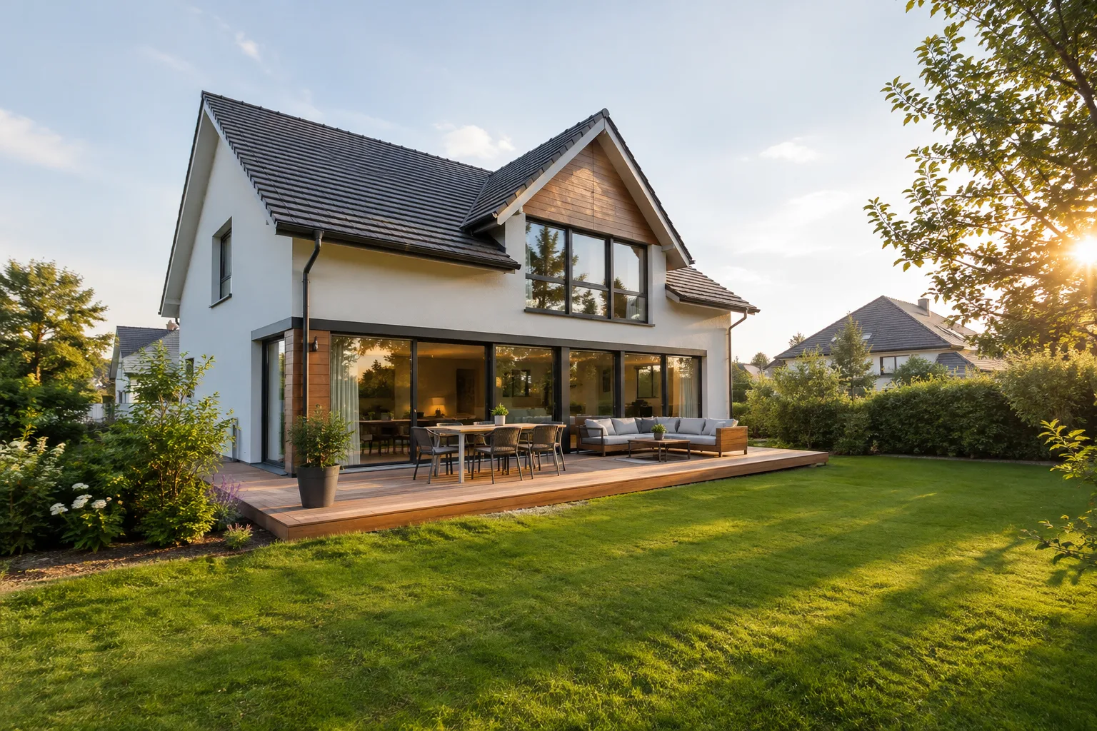 Maison familiale avec jardin et terrasse en bois